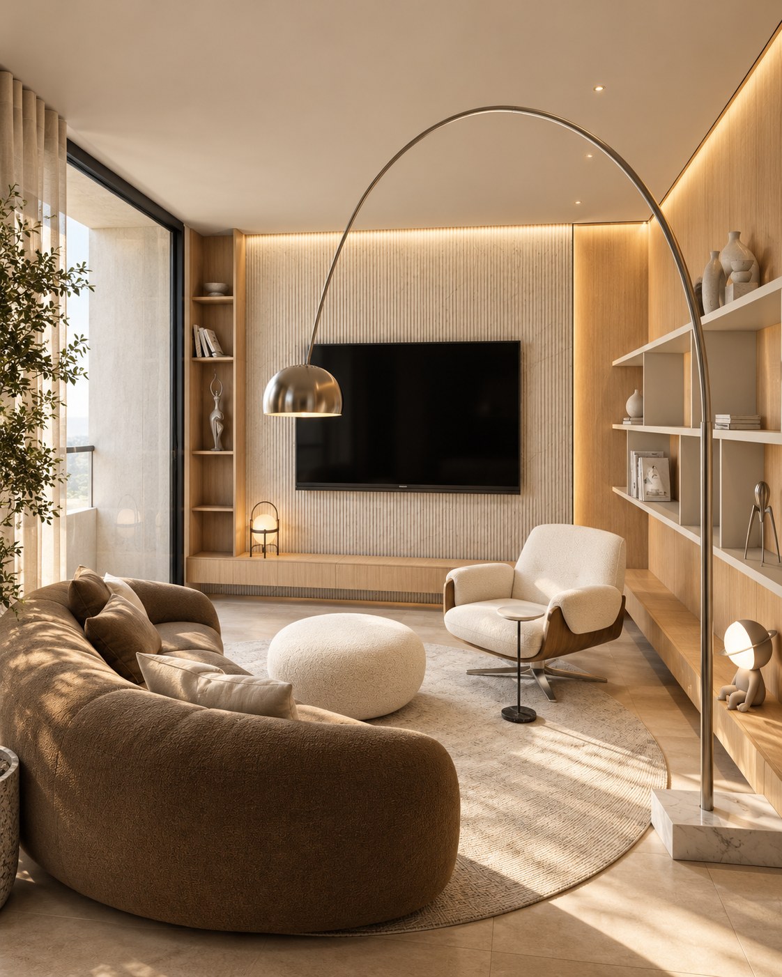 Sala de televisión con mobiliario a medida diseñada por Arkitektismo